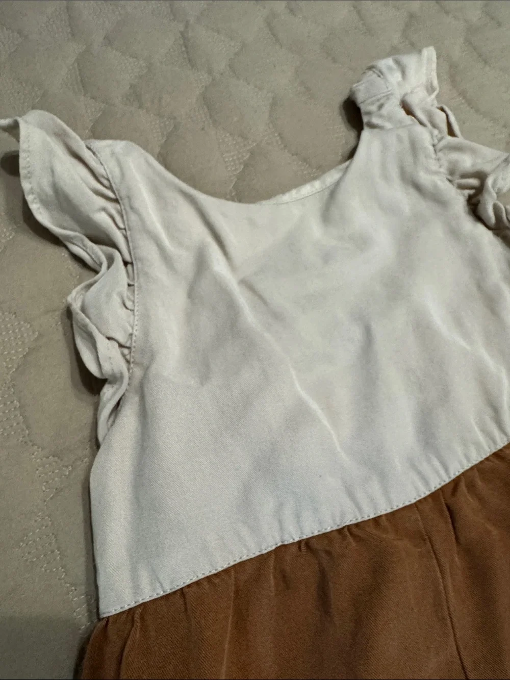 Zara Two-Tone Ruffle Strap Romper - White & Brown 4-5 years
